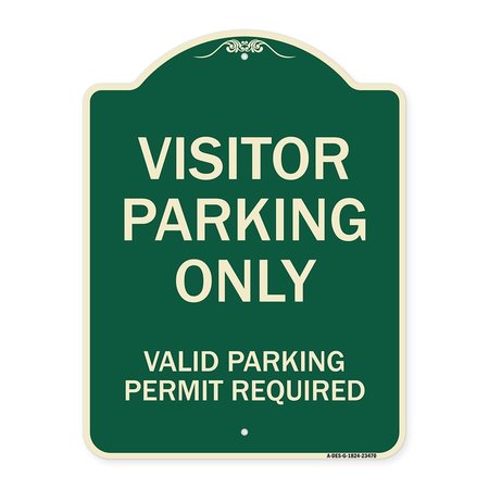SIGNMISSION Parking Area Visitors Parking Valid Parking Permit Required Aluminum Sign, 24" x 18", G-1824-23470 A-DES-G-1824-23470